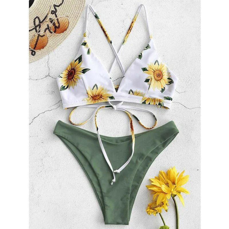 Solar Kiss – Sunflower Print Push-Up Bikini Set