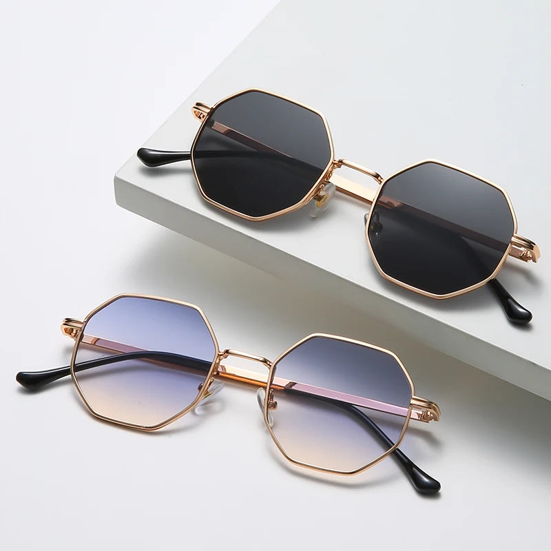 Polygon Metal Sunglasses – Unisex Vintage Luxury Mirror Shades | Livia & Co