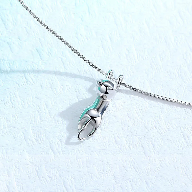Cat's Charm – 925 Silver Cat Earrings & Necklace Set