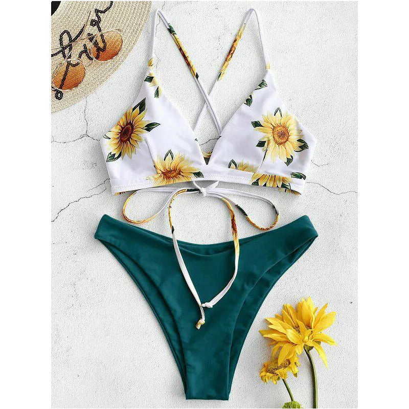 Solar Kiss – Sunflower Print Push-Up Bikini Set