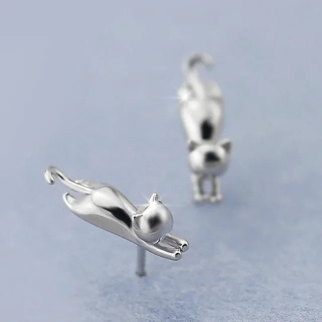 Cat's Charm – 925 Silver Cat Earrings & Necklace Set