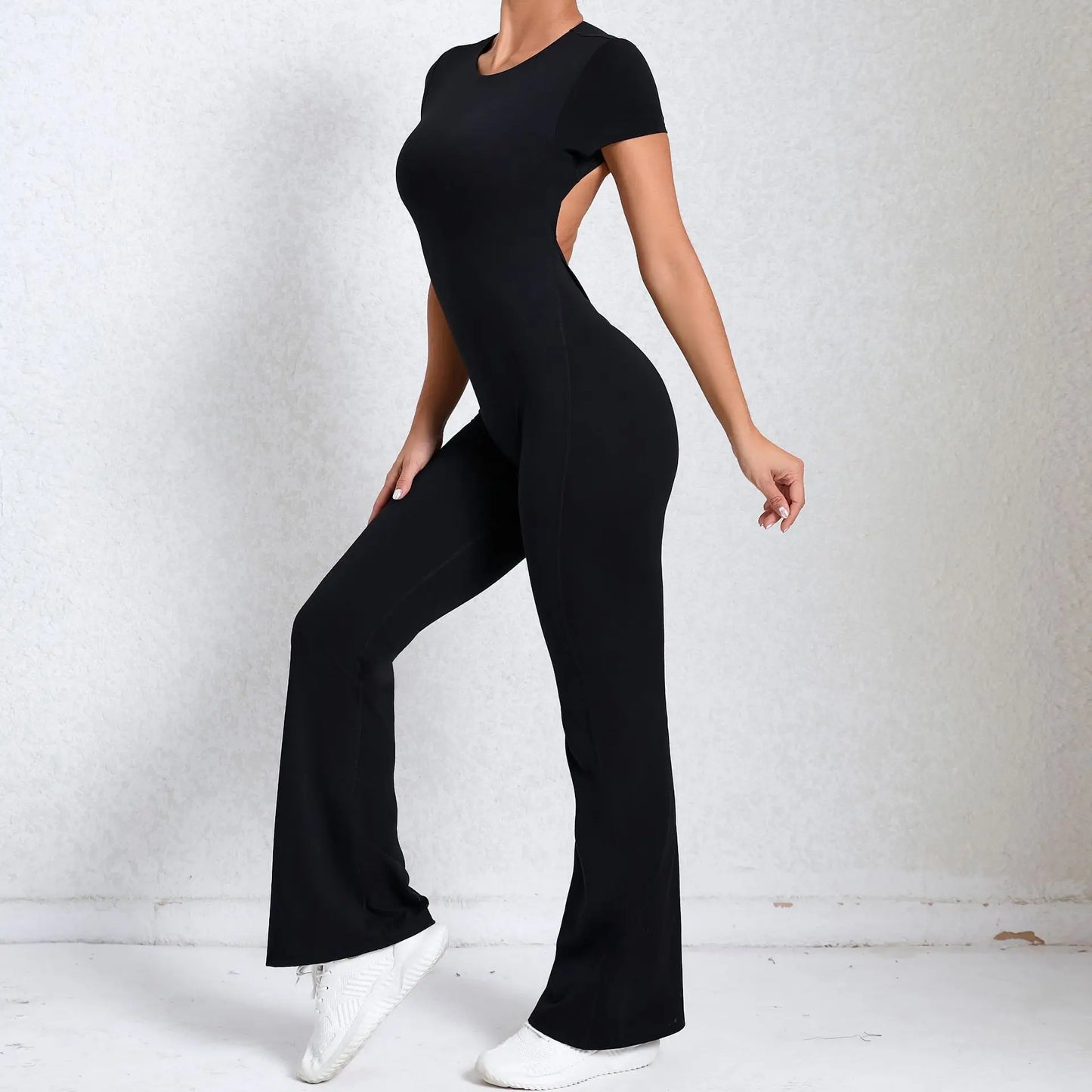 Radiant Elegance – Sexy Backless Scrunch Flared Jumpsuit for Women