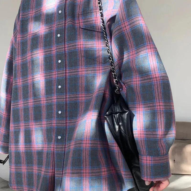 Drifted Days – Vintage Plaid Oversized Shirt
