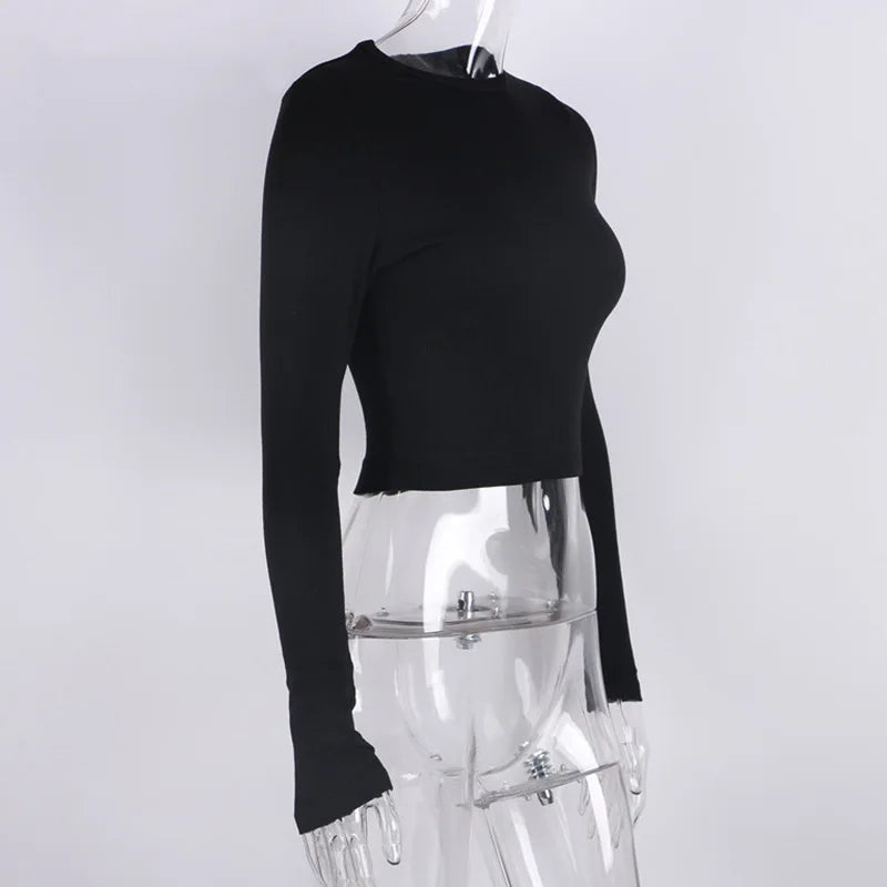 Second Skin – Ribbed Long Sleeve Slim-Fit Cropped Tee