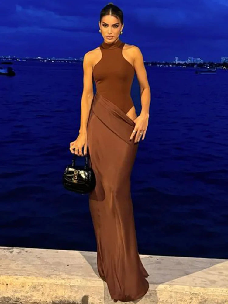 Satin Hollow Out Maxi Dress: A Symphony of Elegance and Desire