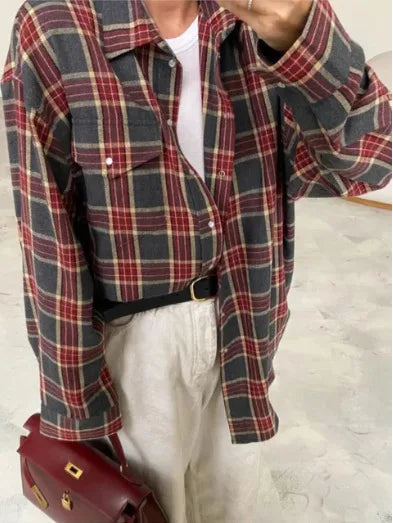 Drifted Days – Vintage Plaid Oversized Shirt
