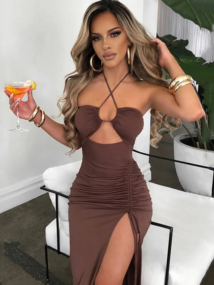 Elegant Backless Bodycon Midi Dress