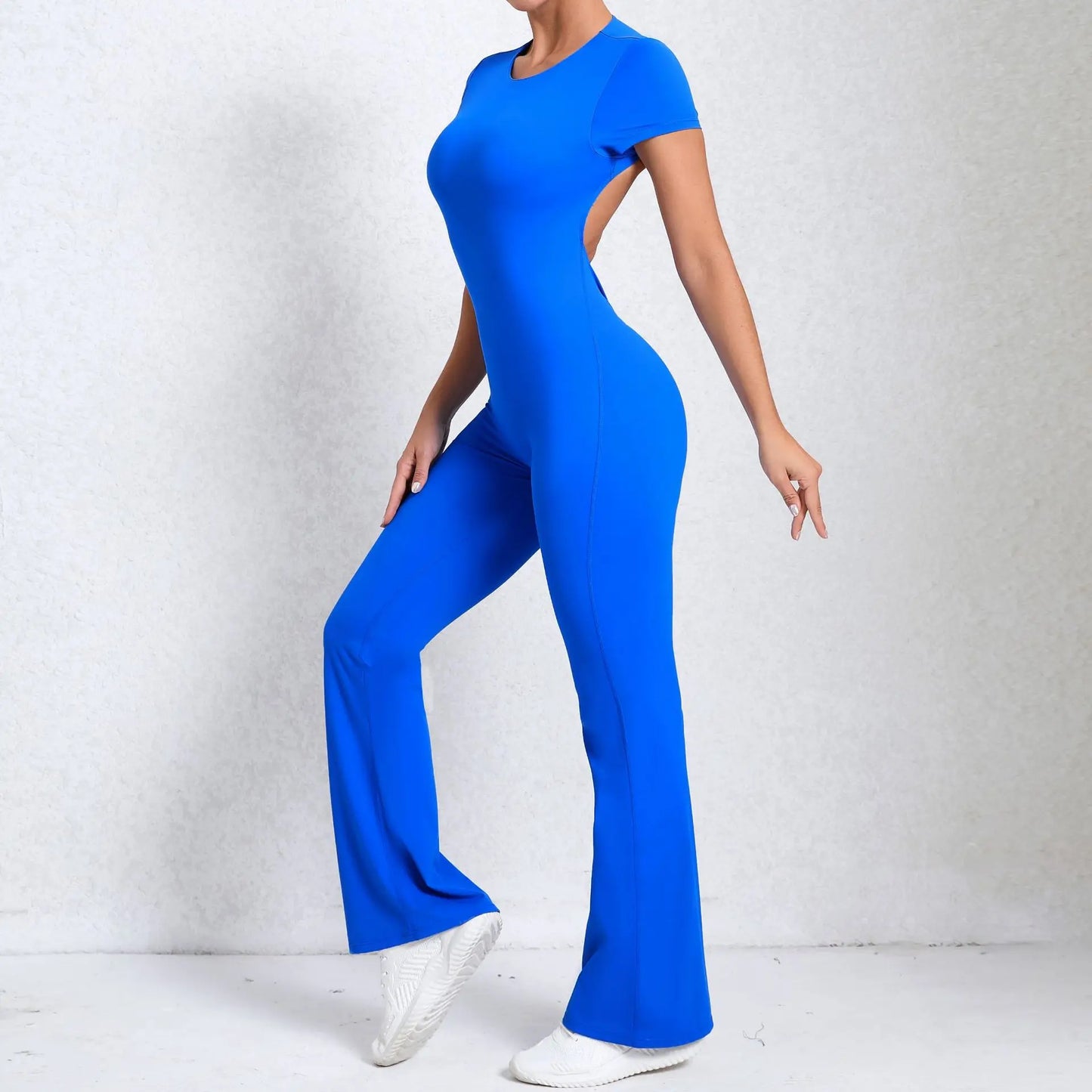 Radiant Elegance – Sexy Backless Scrunch Flared Jumpsuit for Women