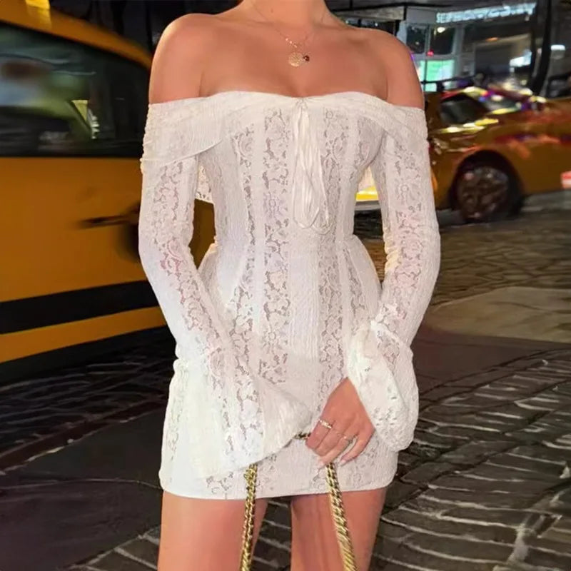 "Midnight Elegance" Lace-Up Backless Off-Shoulder Long Dress