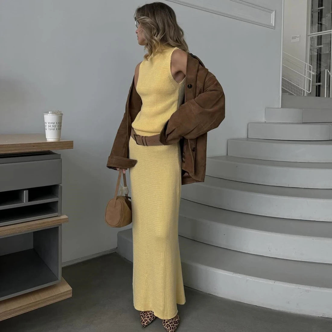 Ivory Verse – Knitted Two-Piece Turtleneck Skirt Set