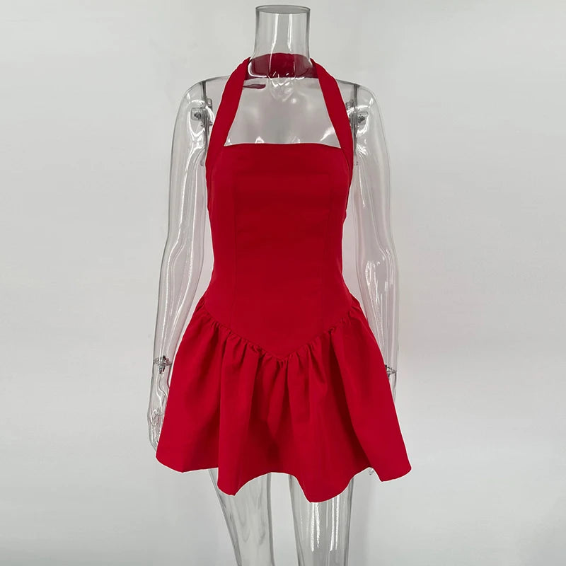 "Midnight Mirage" Sexy Backless Frill Mini Halter Dress