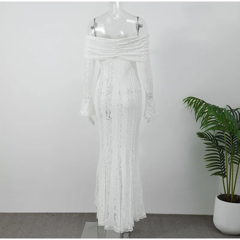 "Midnight Elegance" Lace-Up Backless Off-Shoulder Long Dress