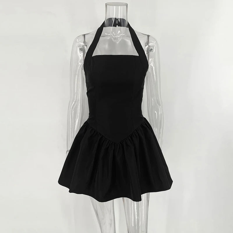 "Midnight Mirage" Sexy Backless Frill Mini Halter Dress