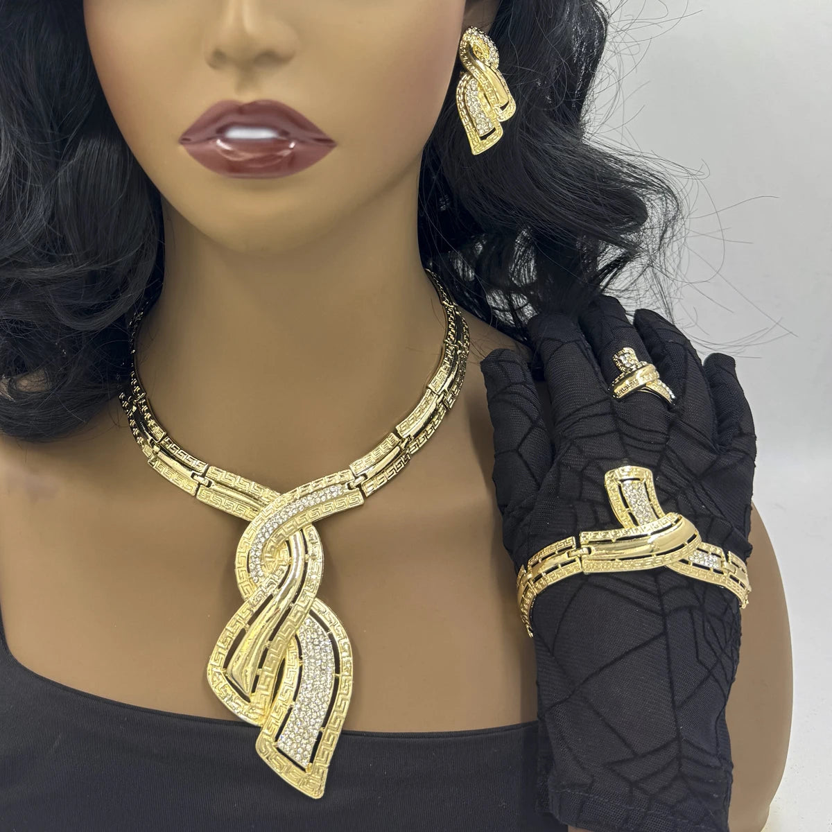 Golden Aura – Gold Color Drop Earrings, Necklace & Bracelet Set