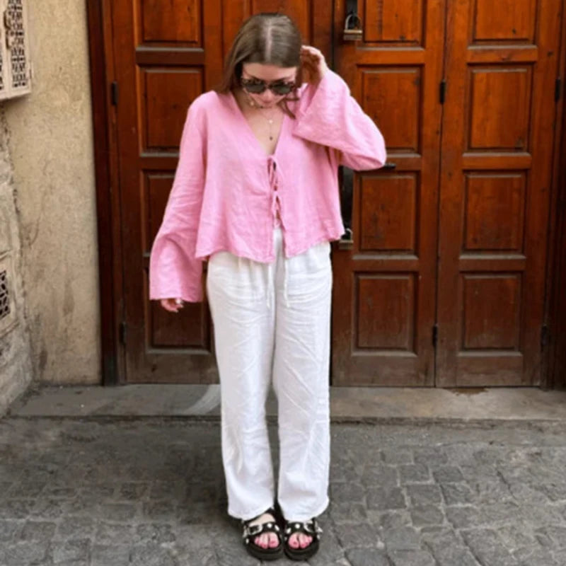 Moonlight Ties: The Flare Sleeve Serenade Top