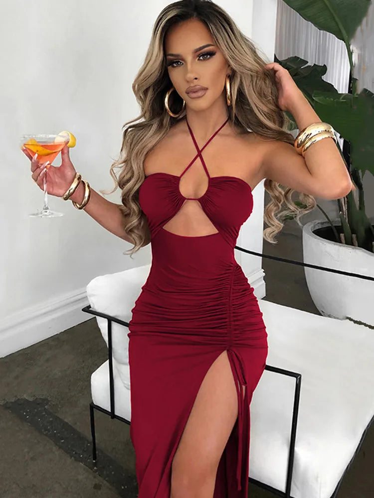 Elegant Backless Bodycon Midi Dress
