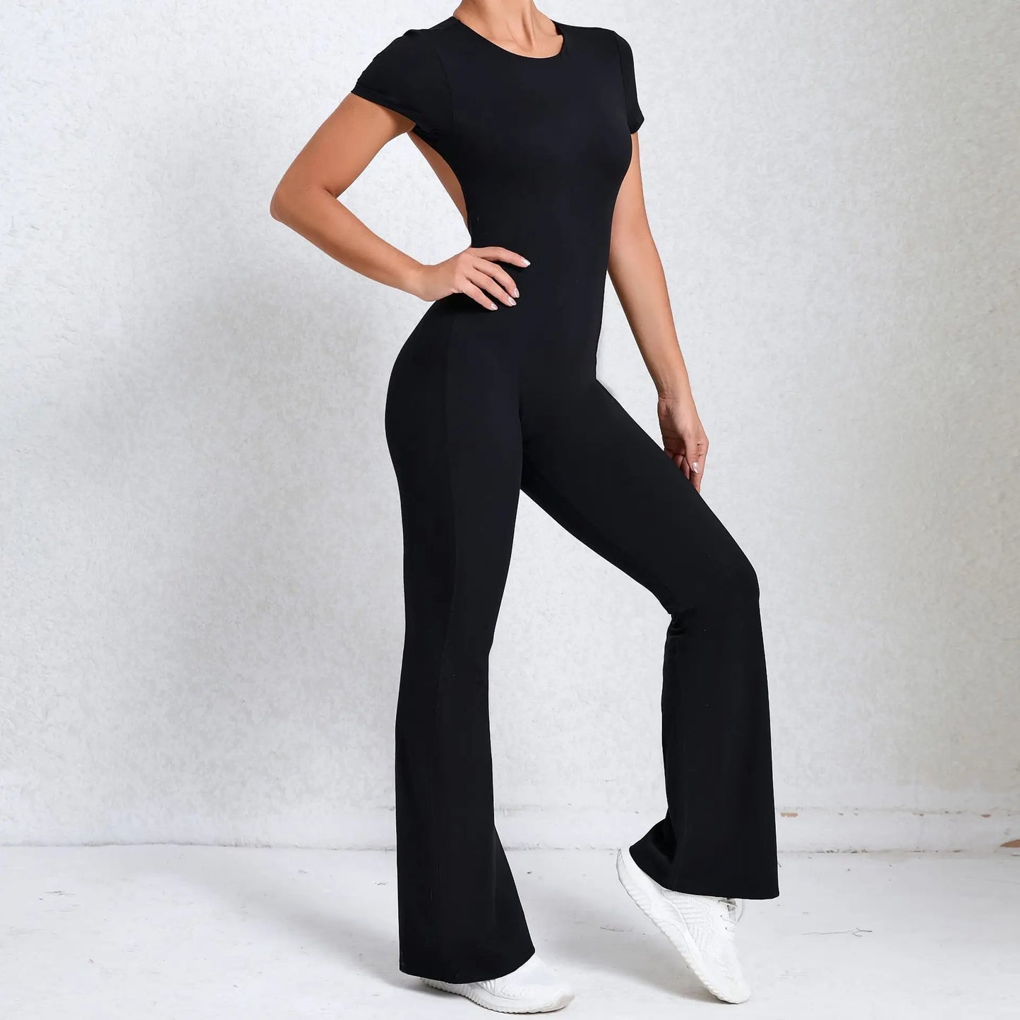 Radiant Elegance – Sexy Backless Scrunch Flared Jumpsuit for Women