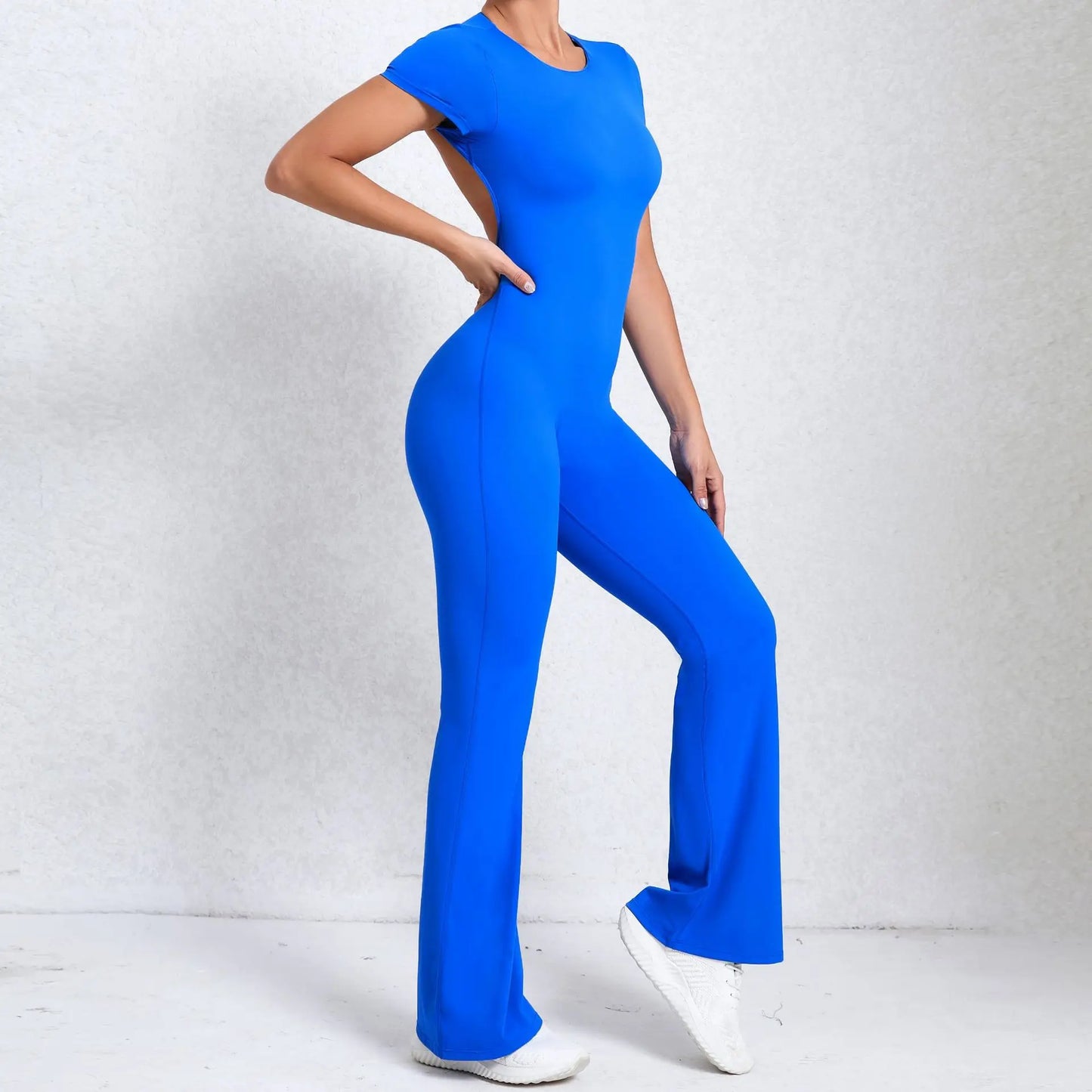 Radiant Elegance – Sexy Backless Scrunch Flared Jumpsuit for Women