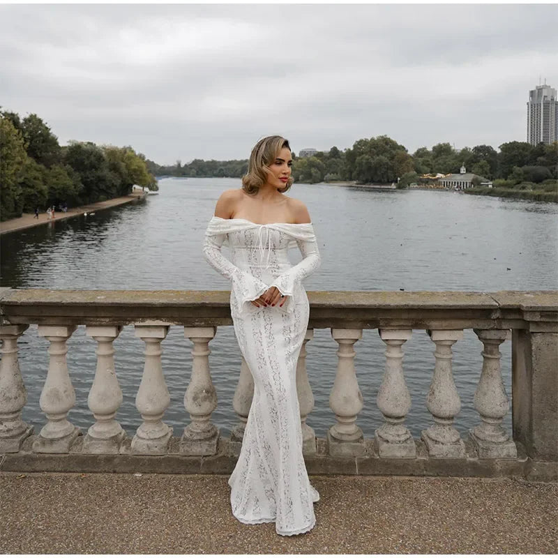 "Midnight Elegance" Lace-Up Backless Off-Shoulder Long Dress