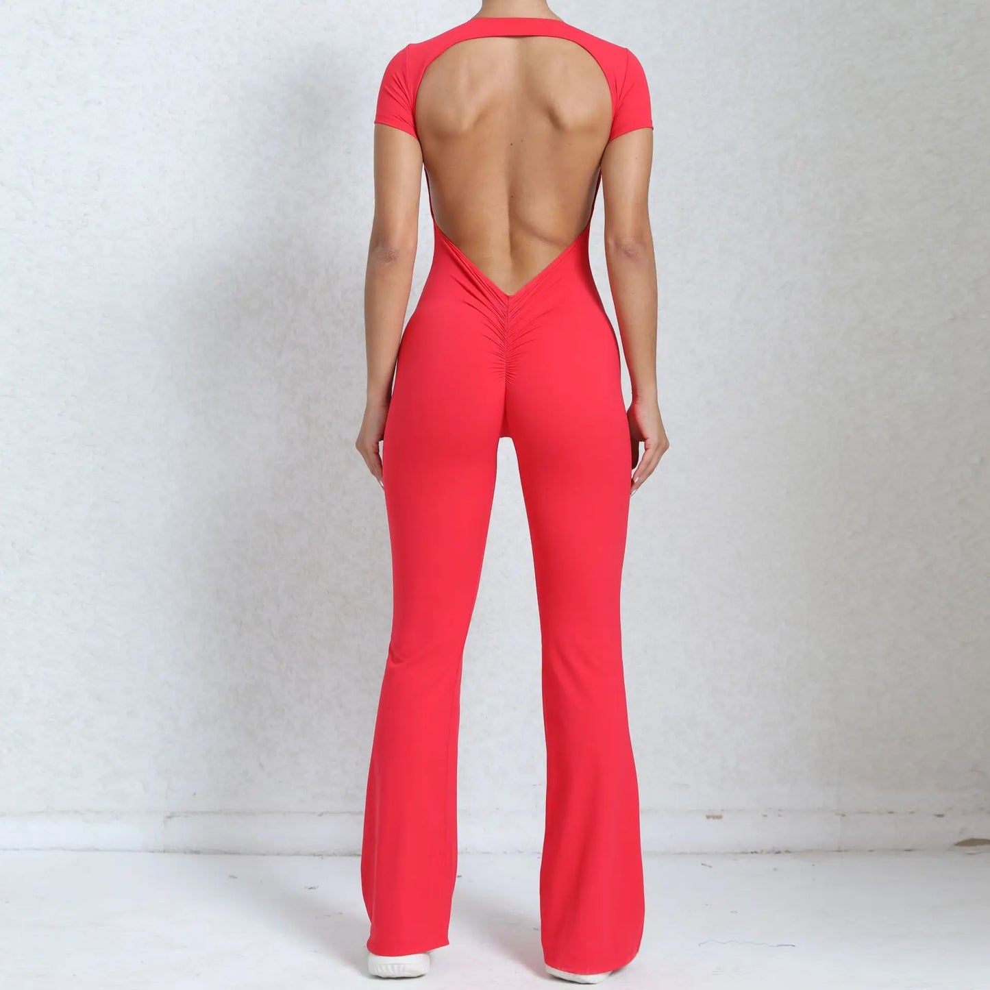 Radiant Elegance – Sexy Backless Scrunch Flared Jumpsuit for Women
