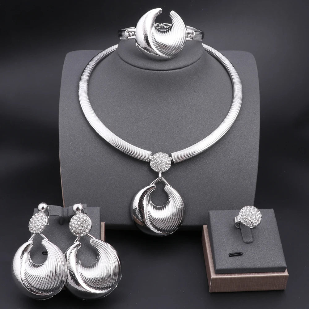 Regal Mirage – Silver-Plated Luxury Necklace, Earrings, Bracelet & Ring Set for Weddings & Special
