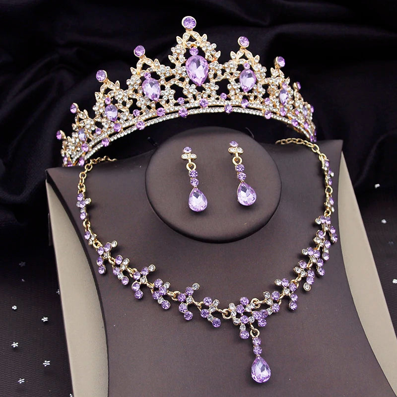 Royal Amethyst – Purple Crystal Bridal Jewelry Set with Tiara, Necklace & Earrings