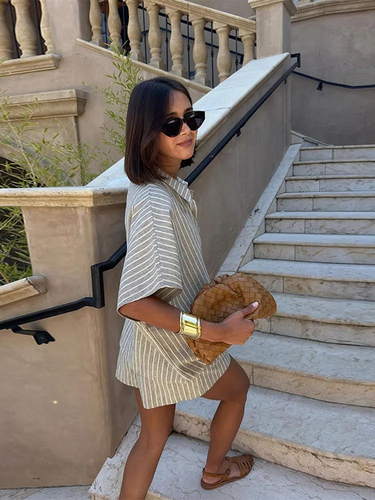 Saltwind Set – Striped Lace-Up Shirt & Shorts Co-Ord