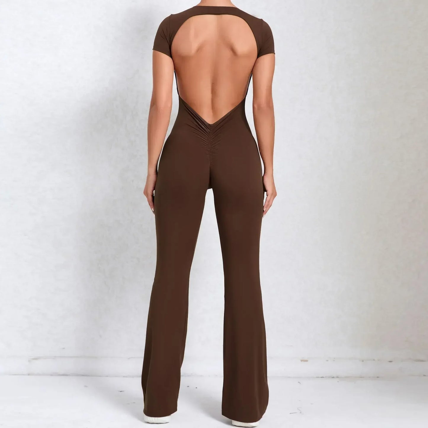 Radiant Elegance – Sexy Backless Scrunch Flared Jumpsuit for Women