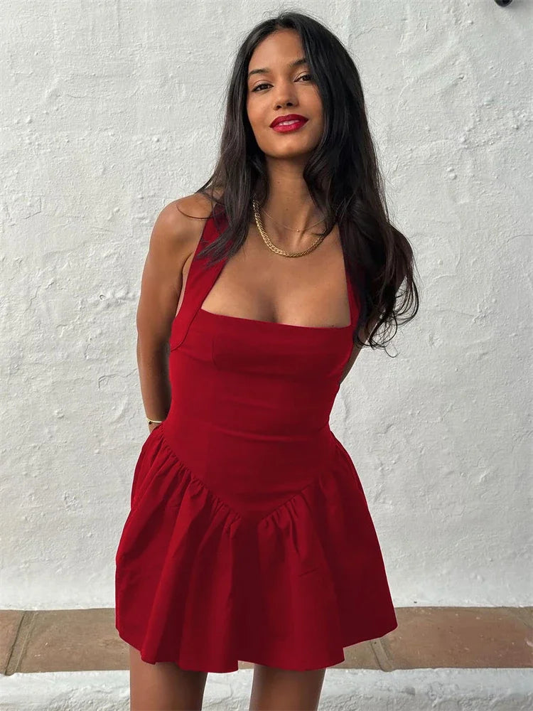 "Midnight Mirage" Sexy Backless Frill Mini Halter Dress