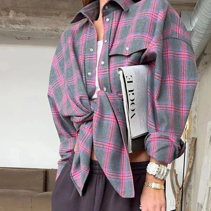 Drifted Days – Vintage Plaid Oversized Shirt