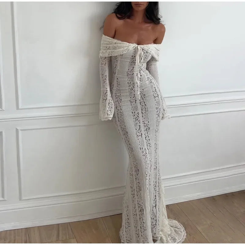 "Midnight Elegance" Lace-Up Backless Off-Shoulder Long Dress