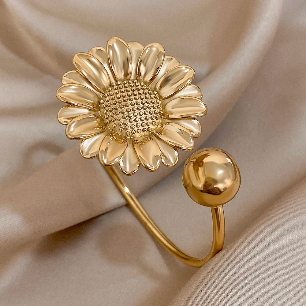 Bloom in Grace – Stainless Steel Double Flower Cuff Bracelet