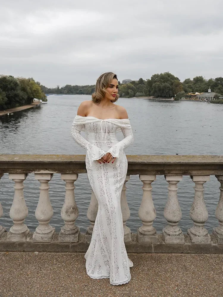 "Midnight Elegance" Lace-Up Backless Off-Shoulder Long Dress