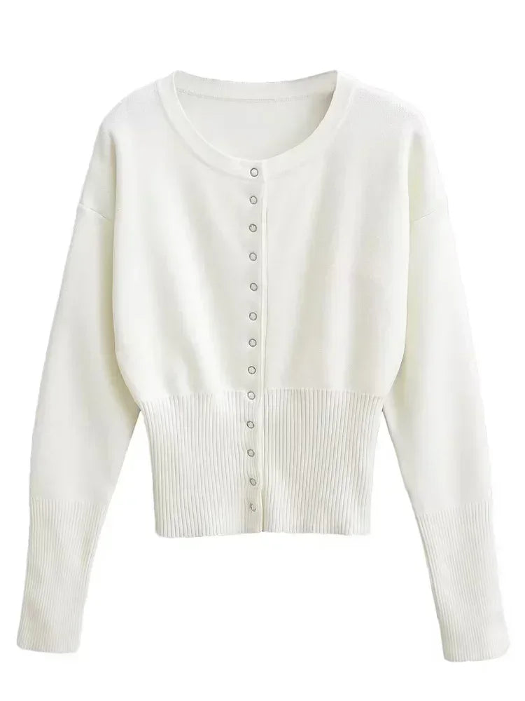Whispers of Autumn – Ribbed Patchwork Cropped Knit Cardigan
