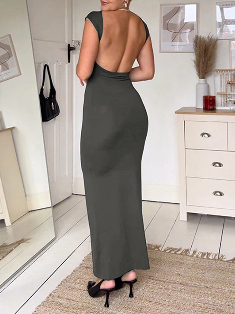 Serene Grace Backless Maxi Dress