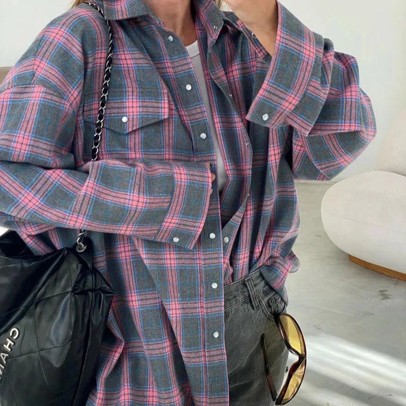 Drifted Days – Vintage Plaid Oversized Shirt