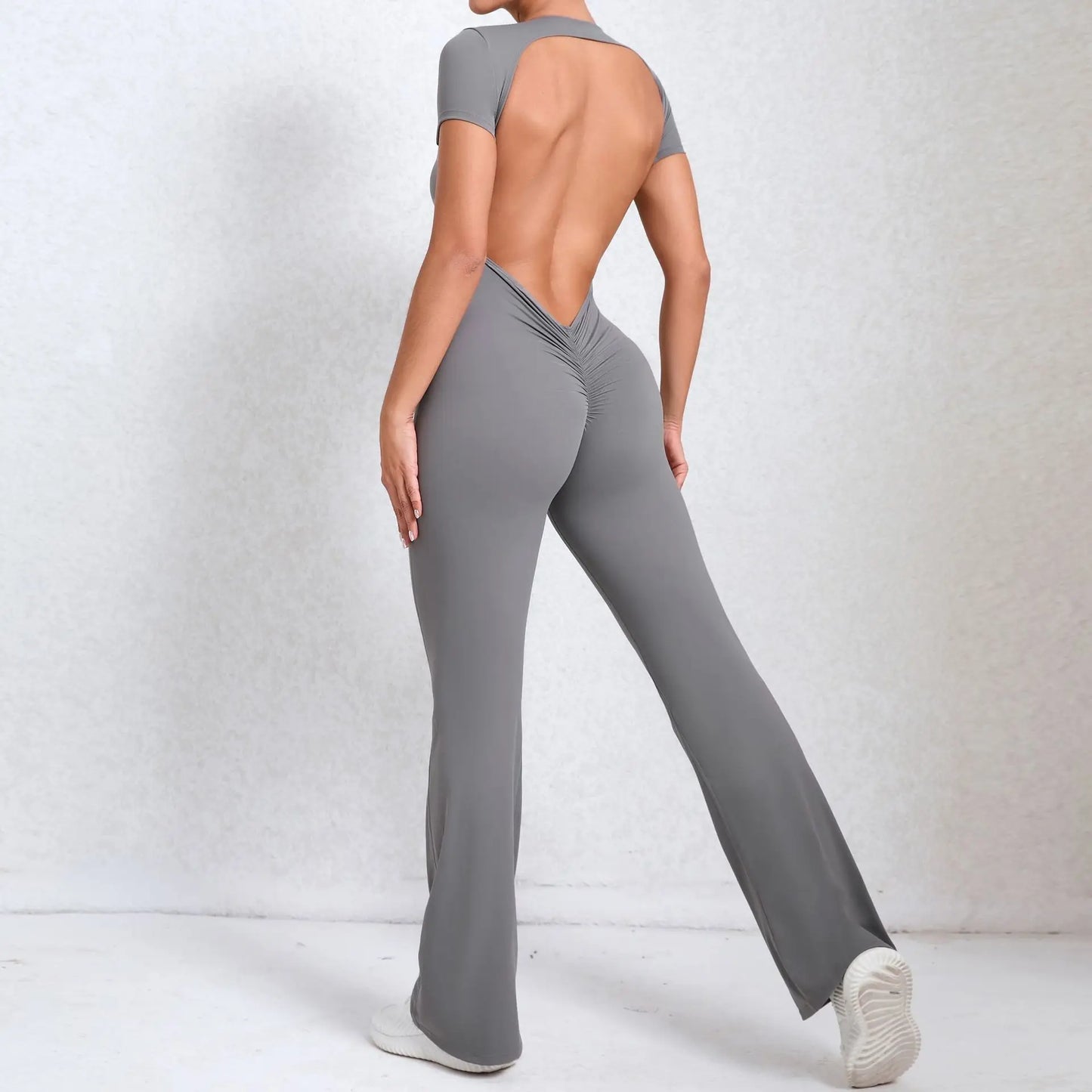 Radiant Elegance – Sexy Backless Scrunch Flared Jumpsuit for Women