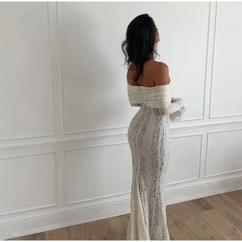 "Midnight Elegance" Lace-Up Backless Off-Shoulder Long Dress