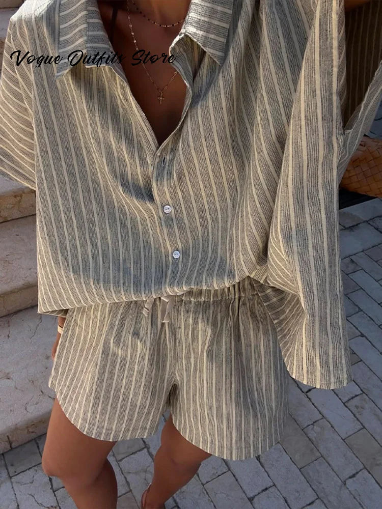 Saltwind Set – Striped Lace-Up Shirt & Shorts Co-Ord