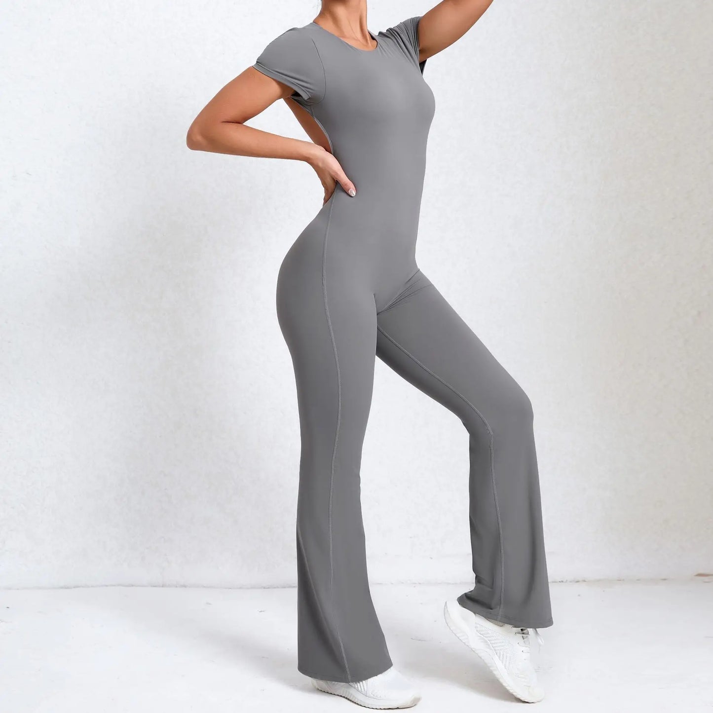 Radiant Elegance – Sexy Backless Scrunch Flared Jumpsuit for Women