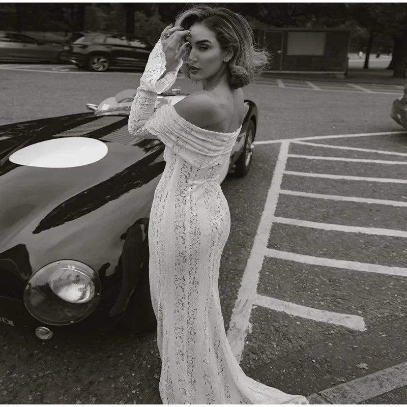 "Midnight Elegance" Lace-Up Backless Off-Shoulder Long Dress