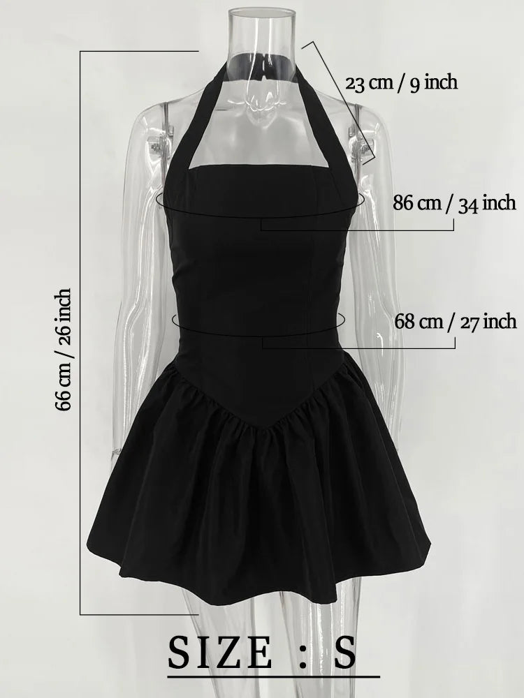 "Midnight Mirage" Sexy Backless Frill Mini Halter Dress