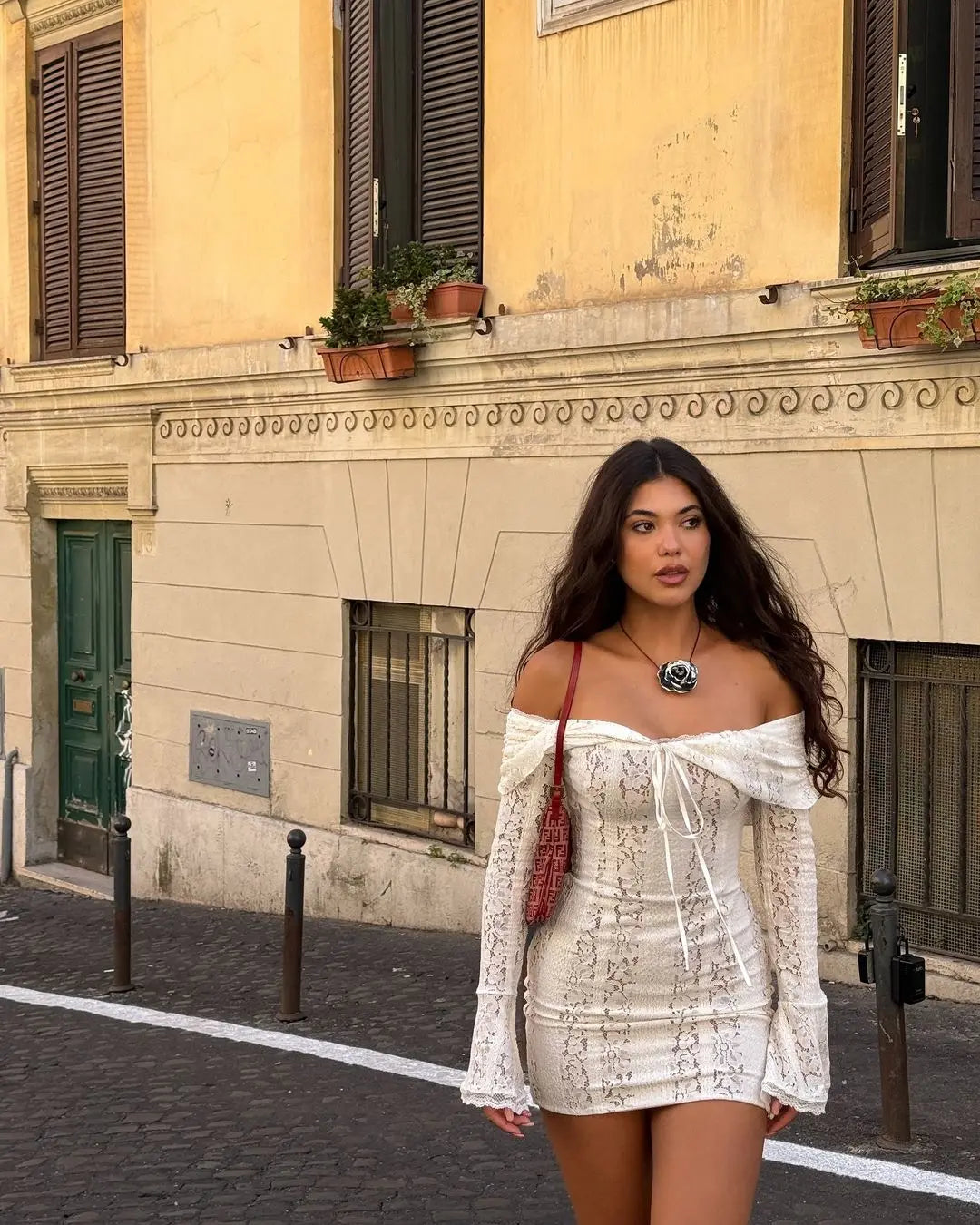 "Midnight Elegance" Lace-Up Backless Off-Shoulder Long Dress