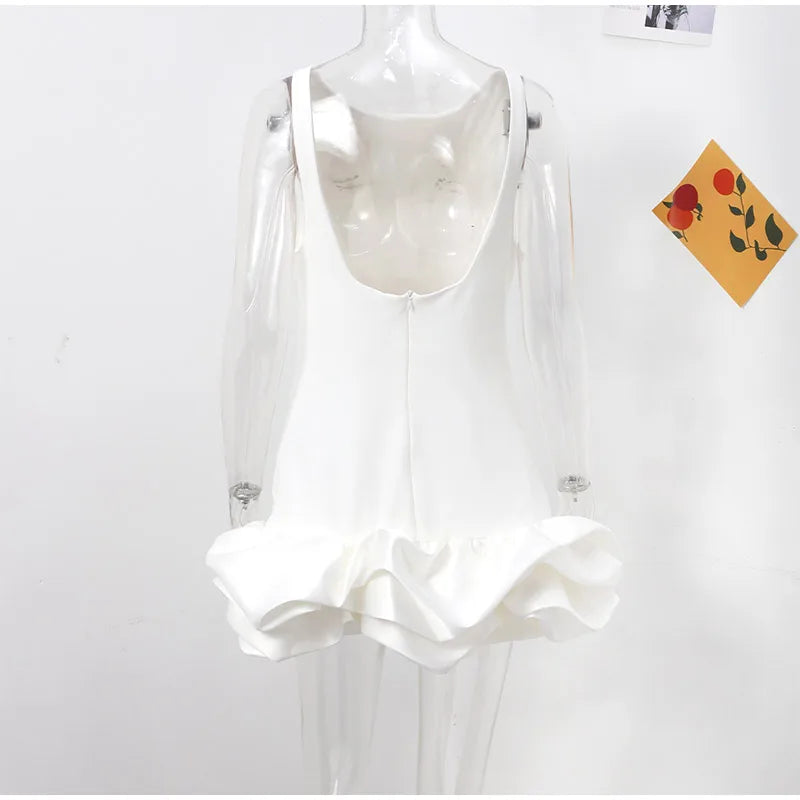 Moonlight Whispers" Y2K Backless Ruffled Mini Dress