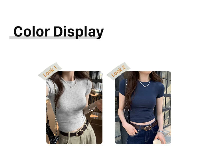 Basic Solid Crop Top Short Sleeve Crewneck Skinny T-shirt: A Whisper of Summer Elegance