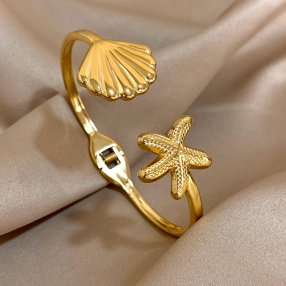 Bloom in Grace – Stainless Steel Double Flower Cuff Bracelet