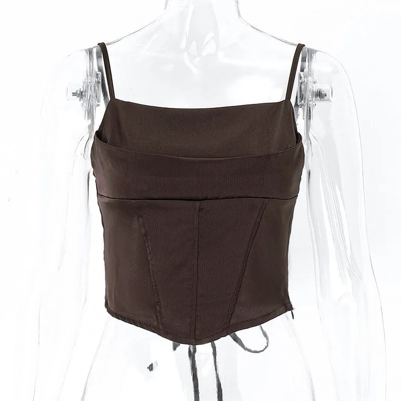 Whispers of Elegance: The Lace-Up Backless Spaghetti Strap Tank Top