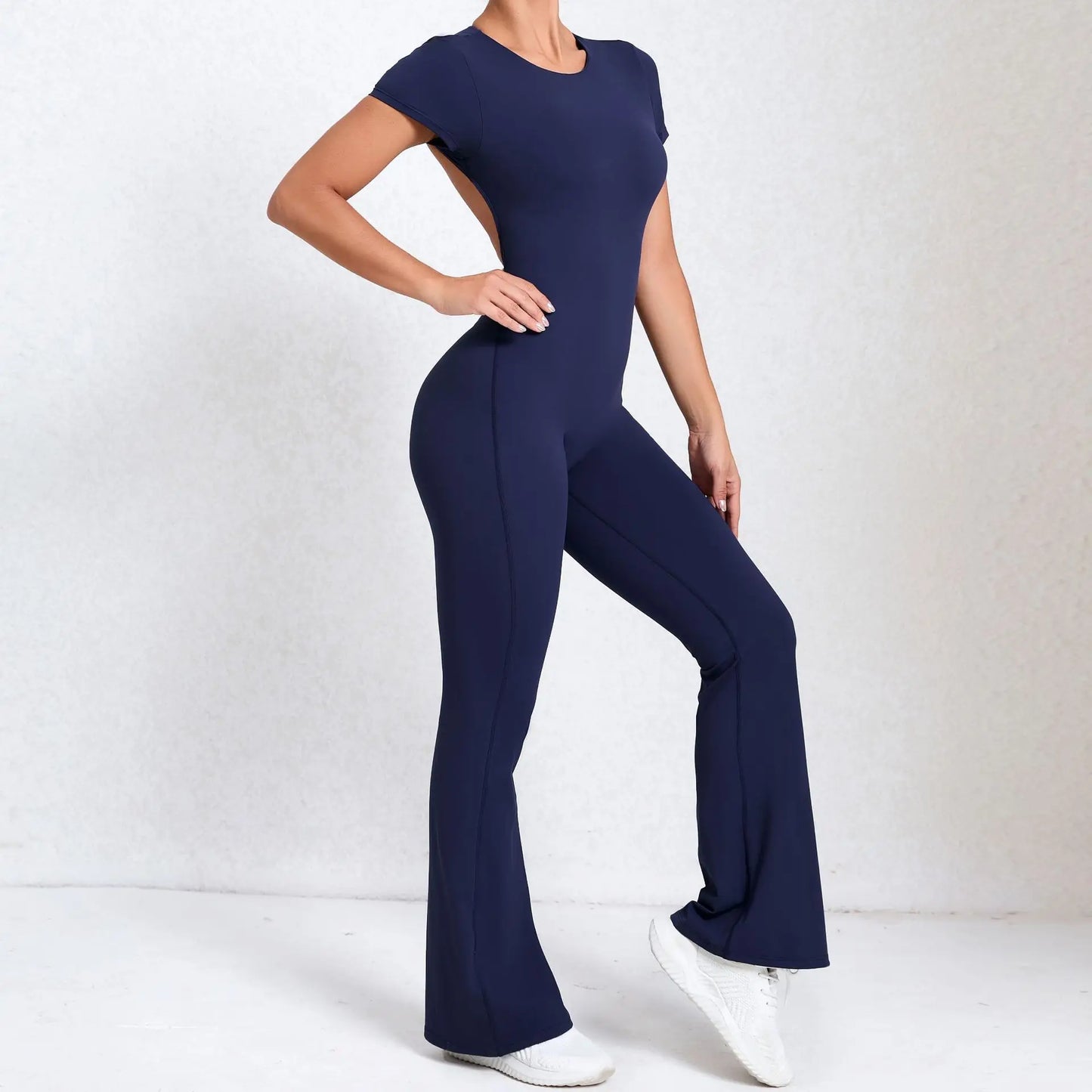 Radiant Elegance – Sexy Backless Scrunch Flared Jumpsuit for Women