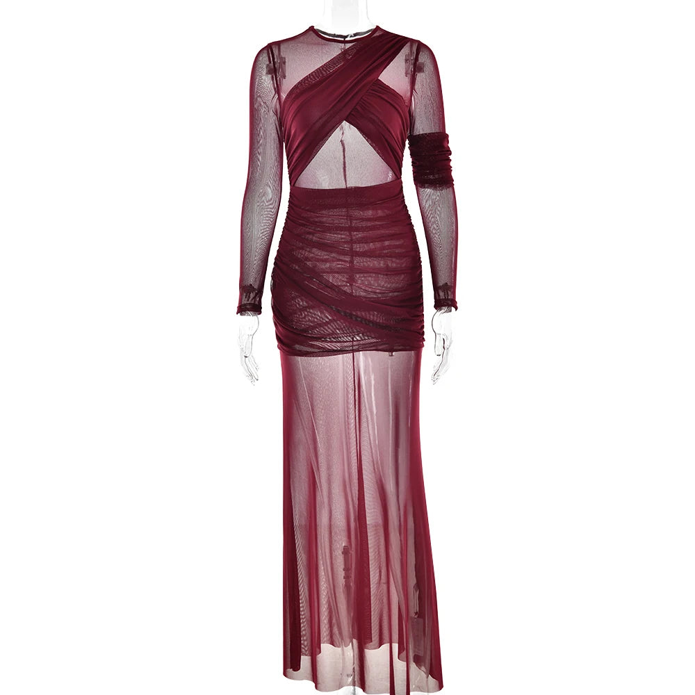 "Twilight Allure" Mesh Patchwork Bodycon Dress