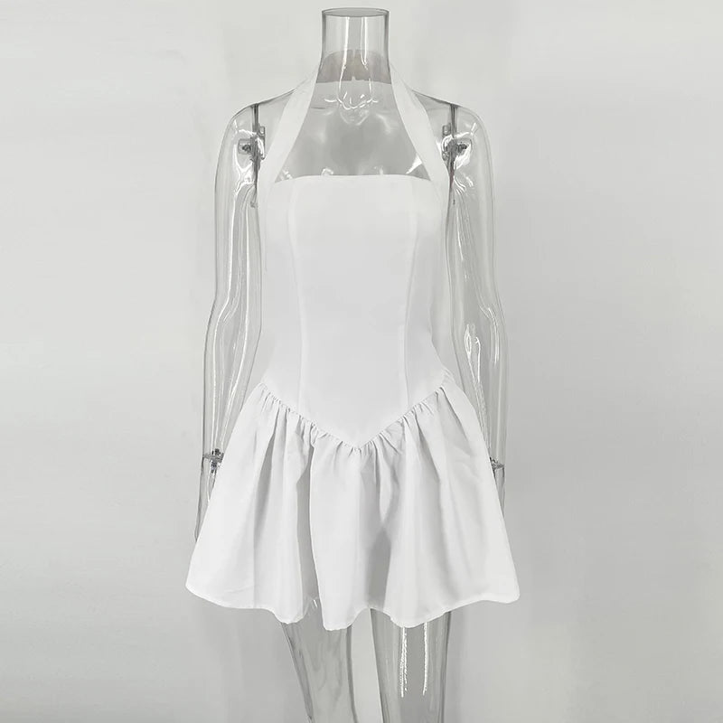 "Midnight Mirage" Sexy Backless Frill Mini Halter Dress